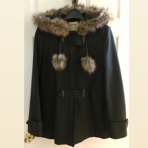 ESPIRIT Deep Green Pom Pom A-Line Coat